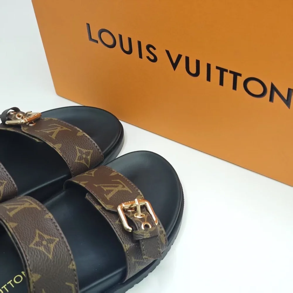 Louis Vuitton Brown and Gold Sandals